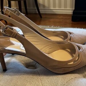 Jimmy Choo | Harrison Point-Toe Slingback Pumps Suede Short Size 39 Neutral
